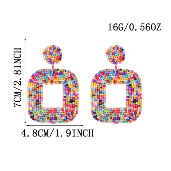 🔥 Clearance 🔥 Colorful Beaded Square Drop Earrings - Picture 3 of 3